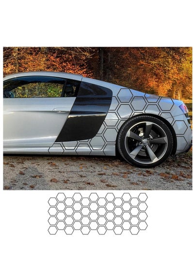 Buy Car Door Side Decals, Automotive Body Self-Adhesive Wterproof DIY Hexagon Pattern Vinyl Door Side Graphics Stickers Decoration Accessories, Universal for Vehicles, SUV, Trucks (Carbon Black) in Saudi Arabia