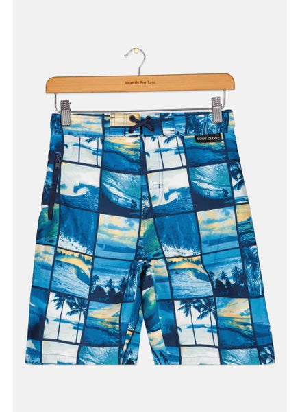 Buy Kids Boy Allover Print Beach Shorts, Blue Combo in UAE