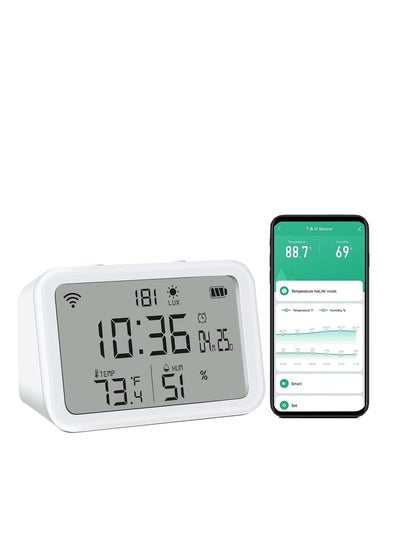 اشتري WiFi Smart Thermometer Hygrometer, 4 in 1 Thermometer Hygrometer Sensor, Meter for Baby Home in Indoor Thermomete, APP Notification Reminder Clock, Smart Alert, Supports Alexa Google Assistant في السعودية