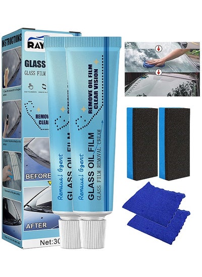 Buy Car Glass Oil Film, Cleaner Glass Film Removal Cream Car Windshield Oil Film Cleaner Glass Stripper Water Spot Remover With Sponge And Towel For Car Home Bathroom Glass in Saudi Arabia