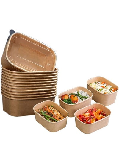 Buy Kraft Paper Rectangular Container 500ml With PP Lid 25 Pieces in UAE