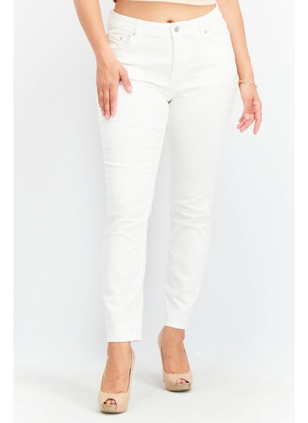 اشتري Women Slim Fit Plain Stretchable Jeans, White في الامارات