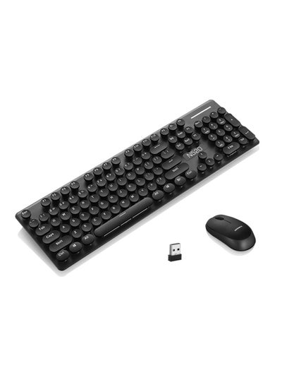 Buy N520 Retro Round Keycaps 2.4GHz Wireless Silent Typing Keyboard and 1600DPI Mouse Combo for Office and Gaming in UAE