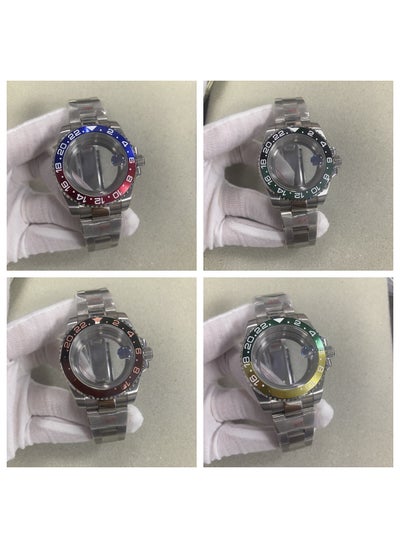 Buy Replacement Bezel Case Fit NH35/36/38/7S/4R Movements GMT blue purple and white ceramic ring + magnifying glass transparent bottom + medium light band in Saudi Arabia