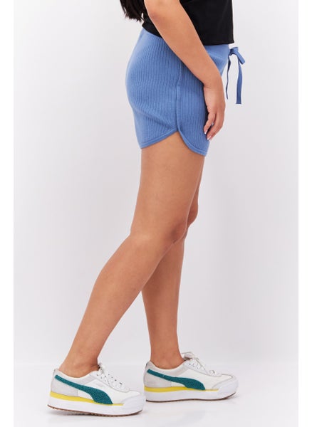 Buy Women Ribbed Basic Shorts, Blue in UAE