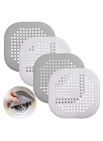 Buy 4 PCS Silicone Flat Drain Hair Catcher with Suction Cup, Sink Strainer Shower Hair Catcher Bathtub Drain Cover for Kitchen Bathtub Bathroom - White and Grey in UAE