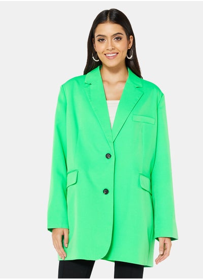 Buy Solid Oversized Fit Blazer in Saudi Arabia