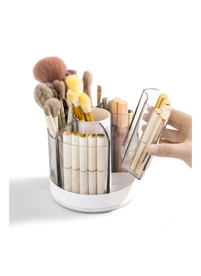 Buy Makeup Brush Holder Organizer, 360 Rotating Makeup Brush Container with Removable Trays, Pen Holder for Desk, Spinning Brush Holders for Vanity, Desktop, Bathroom, White in UAE