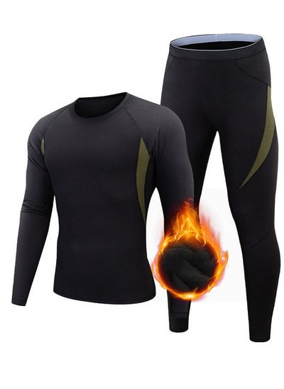 Buy Men's Thermal Underwear Sets Top & Long Johns Fleece Sweat Quick Drying Thermo Base Layer-Black in Saudi Arabia