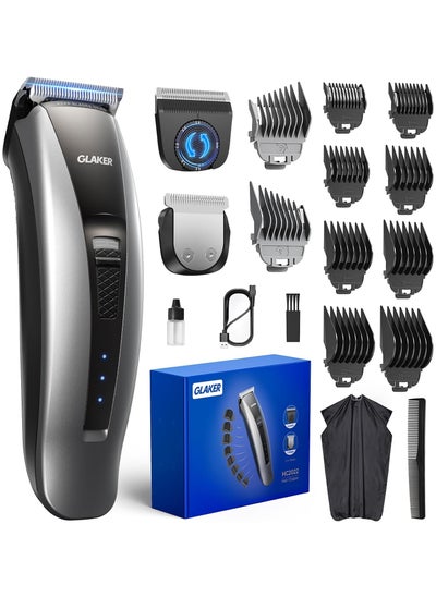 Buy GLAKER Hair Clippers for Men - Cordless 2 in 1 Versatile Hair Trimmer with 10 Guards, 2 Detachable Blades & Turbo Motor, Professional Beard Grooming Kit for Barbers, Ideal Gift for Men in Saudi Arabia