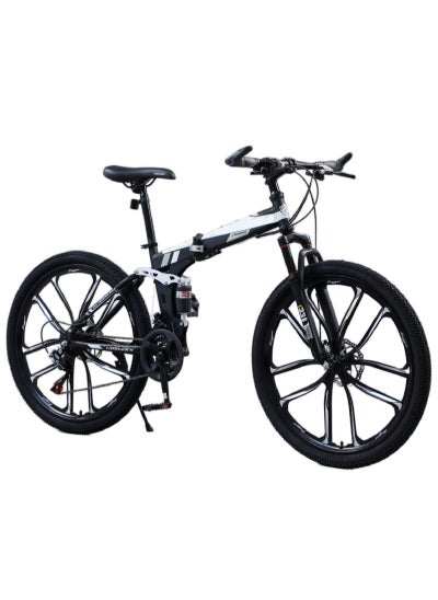 Buy 26 Inch Folding Mountain Bike, 24 Speed Full Suspension Bicycle with High-Carbon Steel, Dual Disc Brake Non-Slip Quick Release tire Folding MTB for Adults/Men/Women in Saudi Arabia