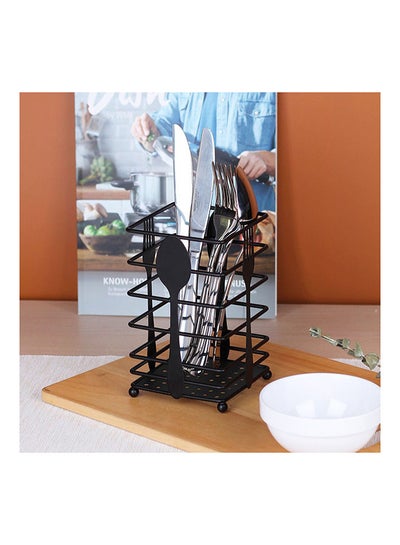 اشتري Atticus Cutlery Holder Matte Metal Iron Modern Houseware Dish Rack L 10.2x10.2 X H 16.5cm Black في الامارات