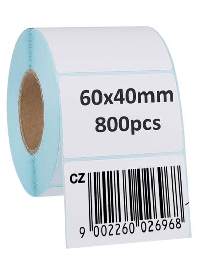 Buy 60x40mm Direct Thermal Printer Labels Roll of 800pcs Self Adhesive Stickers Use for 70GSM Barcode Address Shipping Postage in UAE