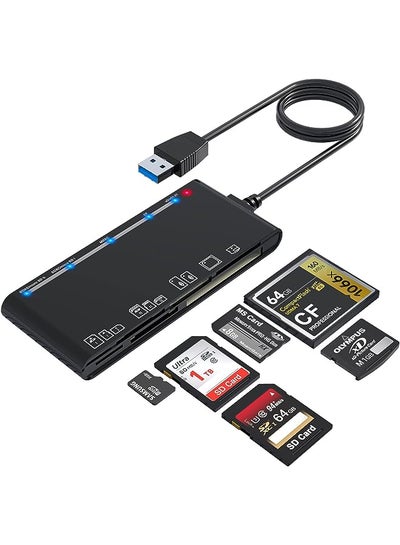 Buy Multi-card Reader with 3 Ports USB 2.0 Hub Combo for SD/MMC/M2/MS Black in Saudi Arabia