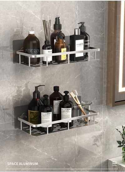 Buy 2 Pack Adhesive Bathroom Shower Organizer Caddy wall mounted Stainless Steel Floating Storage Shelves For Kitchen and Bathroom Silver in UAE