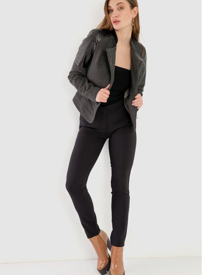 Buy Wool Jacket With Leather Shoulder Accent - Dark Grey in Egypt