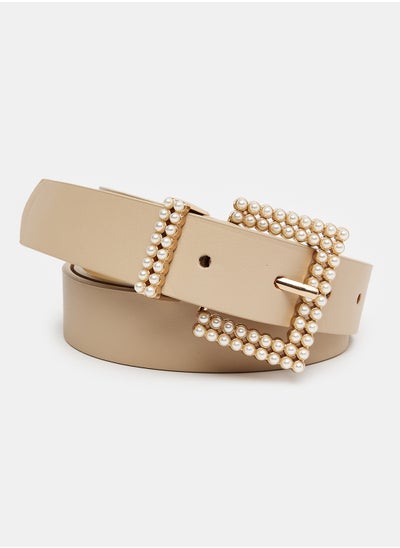 Buy Beige Belt with Pearls Buckle in Egypt