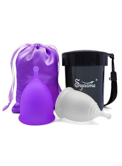 Buy Menstrual Cup, Syarme Reusable Period Cup, Made of Medical Silicone, Replacement for Tampons and Pads, Contains 2 Menstrual Cups (S and L),  Washing Sterilizer Bottle and Cloth Bag in Saudi Arabia