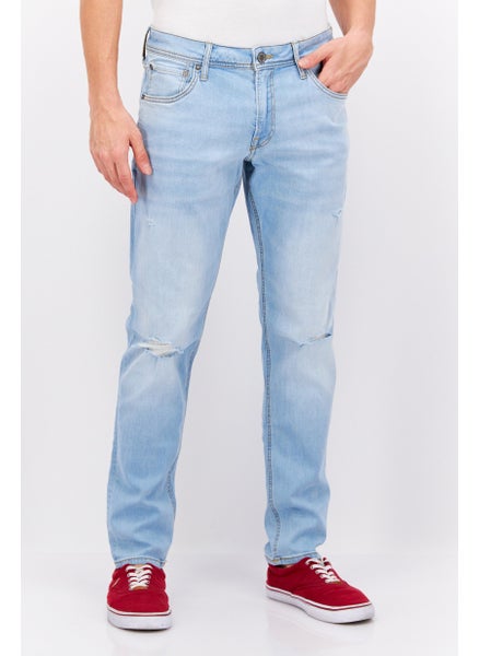 Buy Men Regular Fit Rip Stretchable Denim Jeans, Wash Blue in UAE