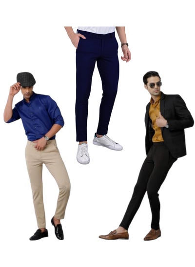 Buy Mens Slim Fit Everyday Wear Ankle Length Pants 3 piece combo in UAE