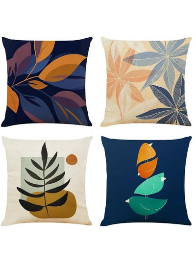 Buy Pillow Cases, Decorative Pack of 4 Navy Blue Orange Cushion Covers 18x18 inch Linen Square Throw Pillow Covers for Living Room Sofa Couch Bed Pillowcases(45cm x 45cm) in UAE