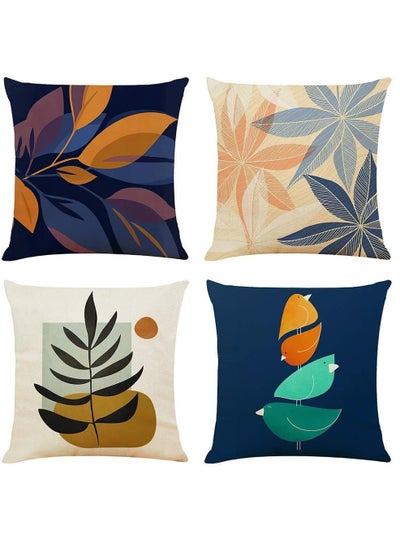 اشتري Pillow Cases, Decorative Pack of 4 Navy Blue Orange Cushion Covers 18x18 inch Linen Square Throw Pillow Covers for Living Room Sofa Couch Bed Pillowcases(45cm x 45cm) في السعودية