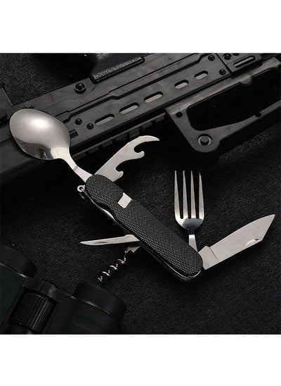 Buy Folding Camping Utensils Cutlery Set, Detachable Knife Fork Spoon Bottle Opener, Multifunctional Tableware for Hiking Survival Camping Travel(Black) in Saudi Arabia