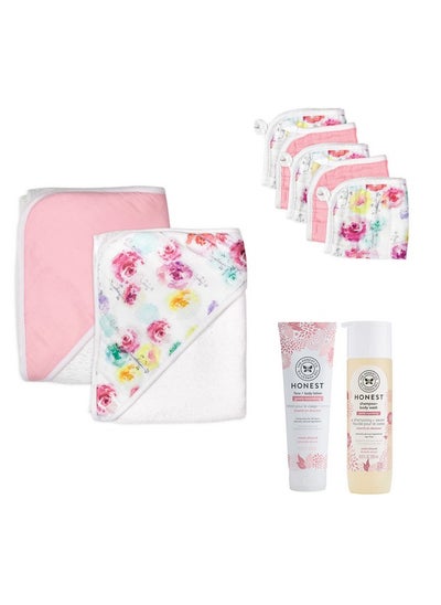 Buy 9Piece Bubbles And Cuddles Gift Set Bath And Lotion 100% Organic Cotton For Infant Baby Boys Girls Unisex Rose Blossom/Almond One Size in UAE