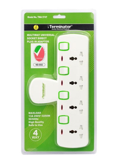 اشتري 4 Way Universal T-Socket Multi Adaptor With Individual Switches & Indicators, 13A Plug with Fuse في الامارات