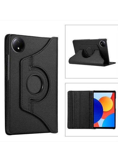 Buy Compatible with Xiaomi Redmi Pad SE 8.7 inch 2024 Tablet Protector Pebbled Rotating 360 Solid Color Protective Case Holster (Black) in Saudi Arabia