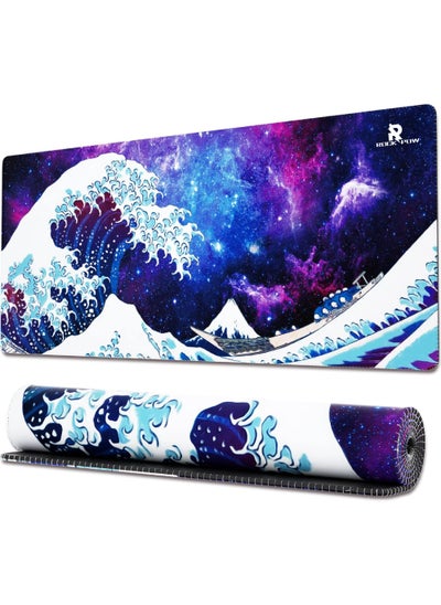 Buy Large Gaming Mouse Pad with Stitched Edges, Japanese Great Wave Desk Mat, Extended XL Mousepad with Anti-Slip Base, Cool Anime Desk Pad for Keyboard and Mouse 800X300X3MM in UAE