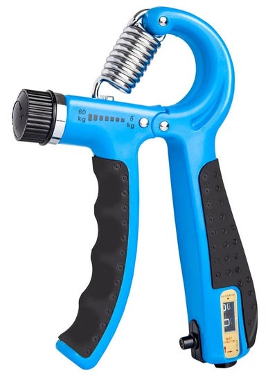Buy 5-60Kg Adjustable High Quality Spring Hand Grip Strengthener With Counter, Black/Blue in Egypt