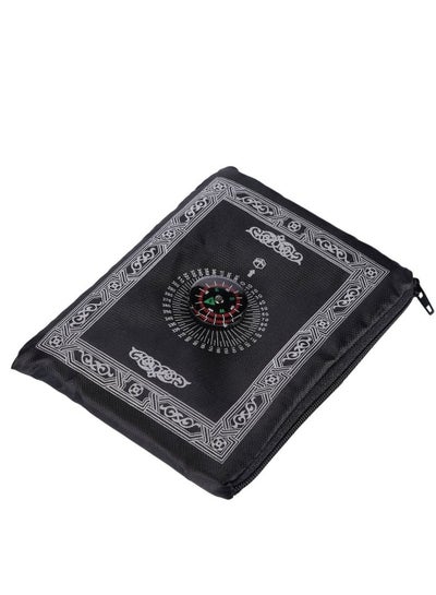اشتري Portable Waterproof Polyester Travel Prayer Mat With Compass Black 100x60cm في السعودية