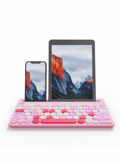 Buy Wireless Keyboard Multi-Device, Bluetooth and 2.4G Dual Mode, Switch to 3 Devices for Cellphone, Tablet, PC, Smart TV, iOS Android Windows, Pink in Saudi Arabia