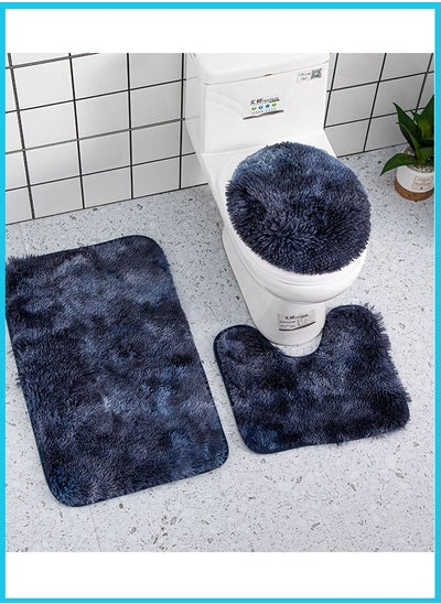 اشتري Bathroom Rugs Set of 3 Piece Plush Bath Contour Mat Toilet Rugs U Shaped Soft Water Absorbent Runner Rug Non-Slip Bathroom Shower Mat Toilet Seat Cover Area Floor Rug for Tub Navy في السعودية