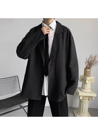 اشتري Casual Mens Suit Loose Fit Trendy Korean Style JacketBlack Black في السعودية