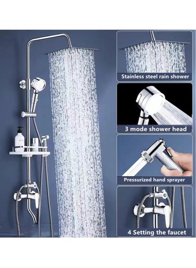 Buy 1-Set Exposed Shower System Bathroom Shower Faucet Rainfall Shower Head with Handheld Adjustable Complete Set Tub Spout Wall Mount Tap Set in UAE