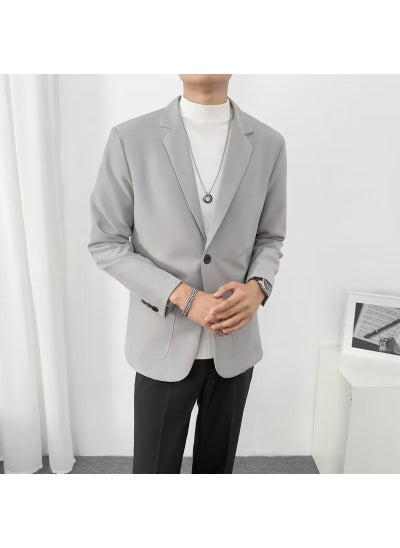 اشتري Casual Blazer Men Single-Breasted Korean Loose Suit Light gray suit jacket في الامارات