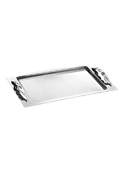 Buy 2-Piece Durable Shimmering Rectangular Service Tray Set with Decorative Handle Silver 55 x 34 x 4 cm DT-2002 in Saudi Arabia