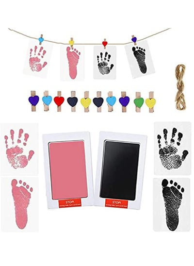 اشتري Baby Footprint Handprint Pet Paw Print Kit, Inkless Print Kits with 2Ink Pads + 4 Imprint Cards+10 Heart Clips +Hanging Rope Non-Toxic Safe and Clean-Touch for Family Keepsake في السعودية