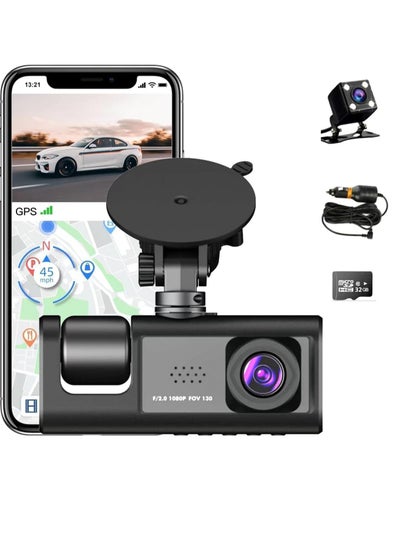 Buy Dash Cam, Front and Rear Triple Lens Dash Cam 1080P Full HD Car Dash in UAE