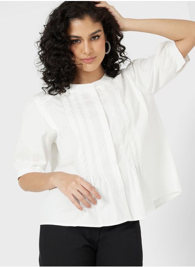 Buy Puff Sleeve Front Pleat Detail Shirt in Saudi Arabia