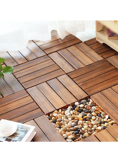 Buy Wood Interlocking Flooring Tiles Straight Pattern Patio Deck Tiles 30 x 30 CM(Pack of 5) Solid Wood Pine Deck Tiles for Garden Indoor Outdoor in UAE