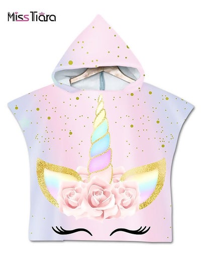 Buy Children Hooded Beach Towel Bathrobe Poncho, Kids Girl Boy Cartoon Unicorn Hooded Changing Towel Blanket Beach Bath Robe for Baby Shower Bathing Swimming Pool (60x60cm) in UAE