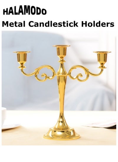 Buy 3-Candle Metal Candelabra Candlestick Holders Elegant Candle Holder Candelabra Candle Stand for Wedding Dining Table Home Decoration in UAE