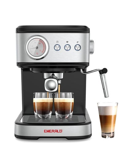 Buy EMERALD - Brush Stainless Steel Automatic Coffee Machine, Espresso and Cappuccino Maker. 20 Bar, 1.5 Litre Water Tank, Frothing Function, Removable Drip Tray. in UAE