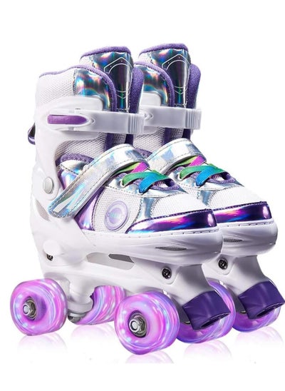 Buy Girls Roller Skates for Kids Children todders Beginner 4 Size Adjustable for Ages 3-8 or 6-12 Years Old Girls with Light Up Wheels and Colorful Shoelaces in UAE