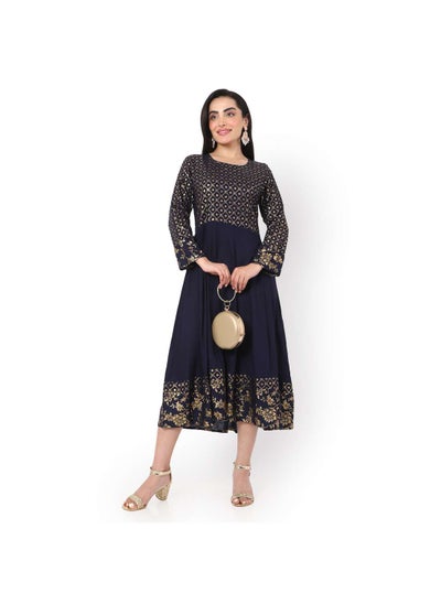 Buy SOFT GOLD FOIL PRINTED SHORT STYLISH FASHIONABLE ARABIC JALABIYA KAFTAN DRESS in UAE