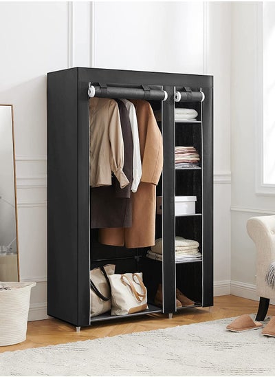 Buy Portable Double Canvas Wardrobe Cupboard Clothes Hanging Rail Storage Shelves Black 175 x 110 x 45 cm in Saudi Arabia