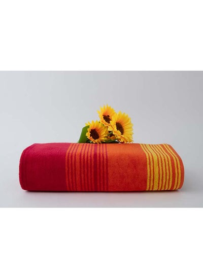 اشتري Zooni 500 Gsm 100% Cotton-Pile To Pile Velor Stripe1 Bath Towel 70X140 CmSoft Touch Extra Absorbent-Red في الامارات